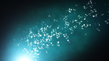 Floating Musical Notes On An Abstract Blue Background With Flares 3d Illustration