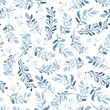Watercolor seamless pattern of blue branches isolated on white background. Winter mood. Floral background for fabric, wallpapers, gift wrapping paper, scrapbooking.