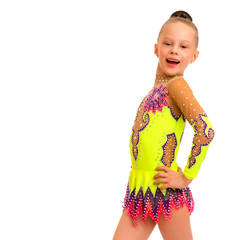 Little girl gymnast close-up.