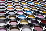 Fototapeta  - Buckets full of rainbow colored oil paint