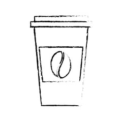 Sticker - disposable coffee cup icon with coffee bean takeaway vector illustration sketch design