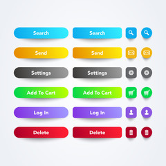 Aufkleber - Vector illustration set of clean colorful web app buttons with symbols, text and cool gradient color in different sizes