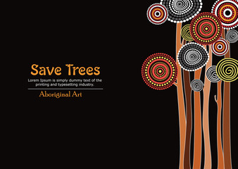 Aboriginal tree, Aboriginal art vector painting with tree, Save tree banner background. 