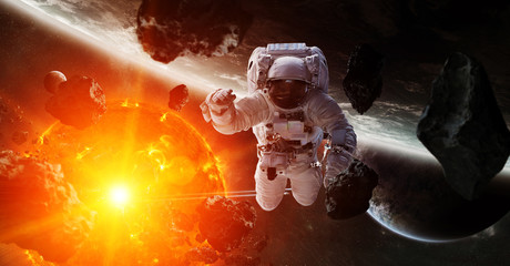 Wall Mural - astronaut floating in space 3d rendering elements of this image furnished by nasa