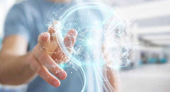 Businessman using digital artificial intelligence interface 3D rendering