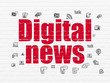 © Maksim Kabakou - News concept: Painted red text Digital News on White Brick wall background with  Hand Drawn News Icons