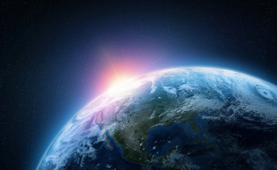 Poster - Planet Earth. View from space orbit. Photorealistic illustration. Elements of this image are furnished by NASA