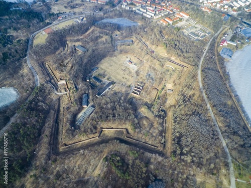 Fotomural Aerial view of star shaped Boyen stronghold in Gizycko, Poland (former Loetzen,