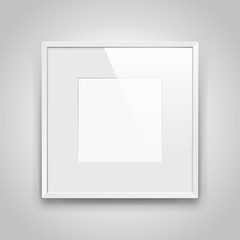 Poster - Realistic empty squre white frame with passepartout on gray background, border for your creative project, mock-up sample, picture on the wall, vector design object
