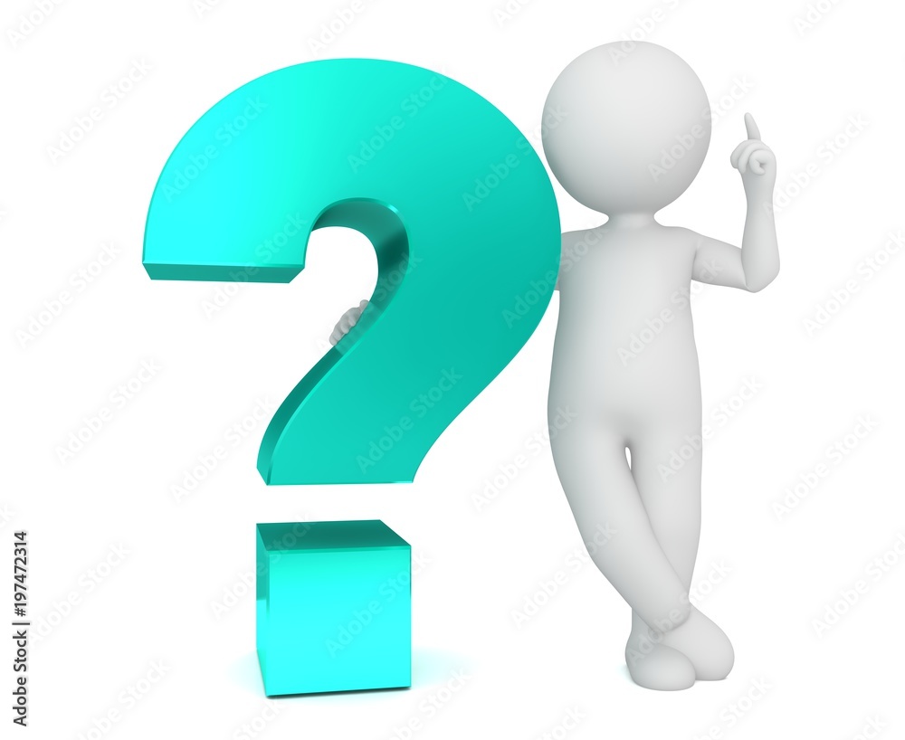 Question Pointing interrogation point 3d question mark with pointing stick figure man ...