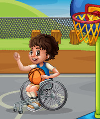 Poster - Boy on wheelchair playing basketball