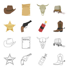 Wall Mural - Star sheriff, Colt, dynamite, cowboy boot. Wild West set collection icons in cartoon,outline style vector symbol stock illustration web.