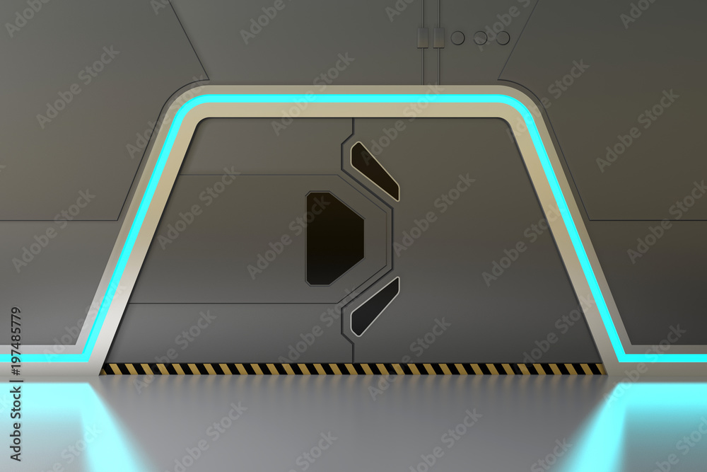 Futuristic design metallic door with blue lights Stock Illustration ...