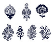 PrintSet of 7 wood block print floral elements. Traditional oriental ethnic motifs of India Kashmir, monochrome. For your design.