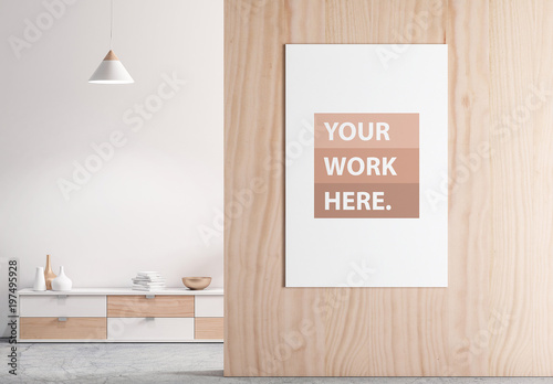 Download Vertical Poster Mockup on Wooden Wall with Contemporary ...