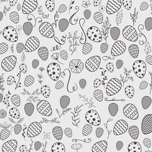 Seamless Floral Decorative Pattern With Easter Eggs On White Background