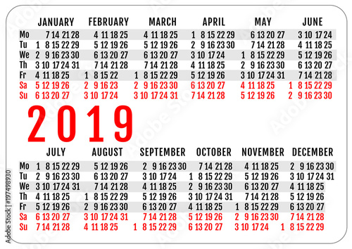 Download 2019 Horizontal Pocket Calendar Grid Template Mockup Stock Vector Adobe Stock