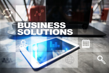 Poster - Business solutions on the virtual screen. Business concept.