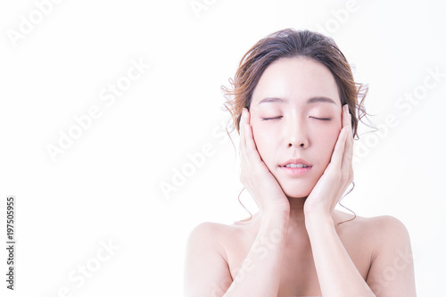 Portrait Of Attractive Asian Woman Skin Care Image Closed Eyes
