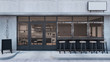 Front view Cafe shop Restaurant design Modern Loft black metal concrete wall front seat bar - 3D rendering