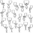 © Rudie - Vector illustration set of protesting black stick figures, holding up blank signs isolated on white background