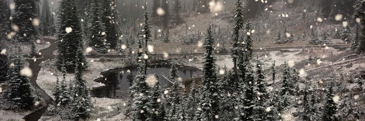 Wall Mural - Composite image of snow falling