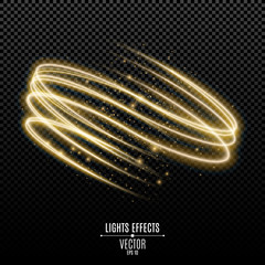 Poster - abstract glowing sphere from golden neon lines on a transparent background. flying luminous magic du