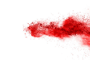 Wall Mural - red powder explosion on white background. colored cloud. colorful dust explode. paint holi.