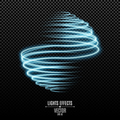 Poster - abstract glowing sphere from golden neon lines on a transparent background. flying luminous magic du