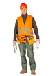 © kaninstudio - male builder or manual worker in helmet with clipboard over white wall background.