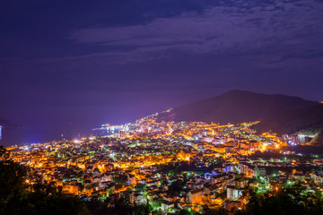 Sticker - A picturesque panorama of the night city from the top of the mountain.