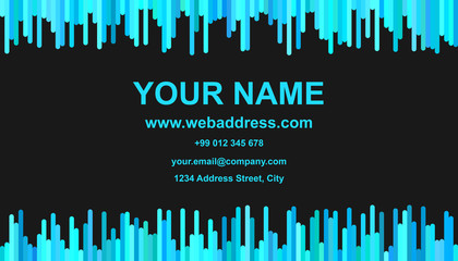 Poster - Color business card template design - vector personal information illustration with vertical stripes in light blue tones on black background