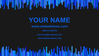 Poster - Modern abstract business card template design - vector identity card illustration with vertical stripes in blue tones on black background