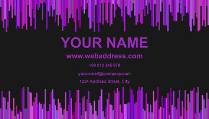 Poster - Abstract business card template design - vector identity card graphic with vertical lines in purple tones on black background