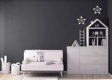 Mockup Wall In Child Room 3d Rendering