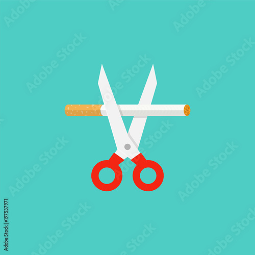 Fotografía Scissors cutting a cigarette. Stop smoking concept. Illustration