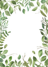 Leafy Leaf. Green Watercolor Flowers And Florals Geometric Frame #4