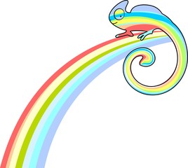 Wall Mural - Multicolored chameleon on rainbow