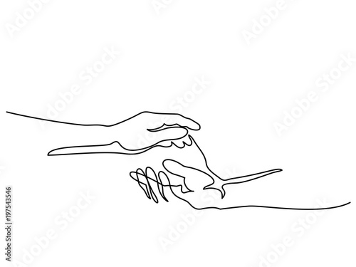 Continuous line drawing. Holding man and woman hands together. Vector