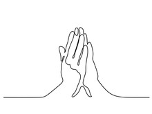 Continuous Line Drawing. Hands Palms Together Praying. Vector Illustration