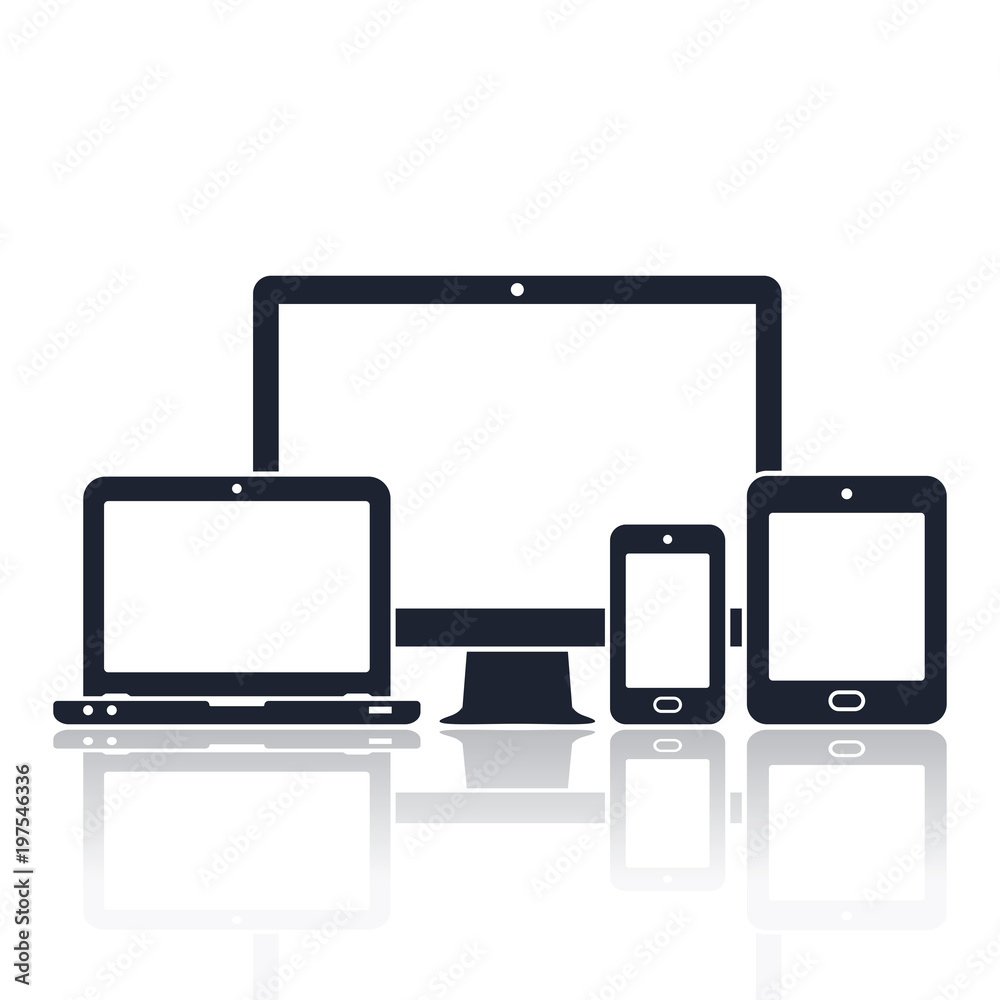 Vector de Stock Digital devices icons. Smart phone, tablet, laptop and  computer monitor. Vector illustration of responsive web design. | Adobe  Stock, image size:1000x1000