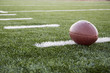 American football ball on green football field