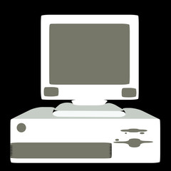 Poster - White retro, hipster, antique, old, antique, personal computer with rounded corners on a black background. Vector illustration.