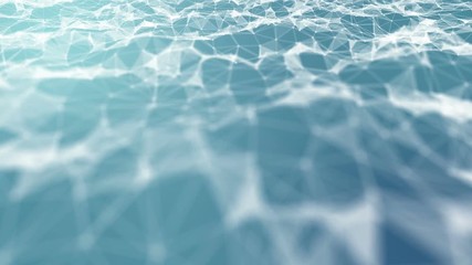 Poster - Transforming wave from points, lines and triangles. Multicolor gradient background. Place for text. Cinematographic space business background. Seamless loop.