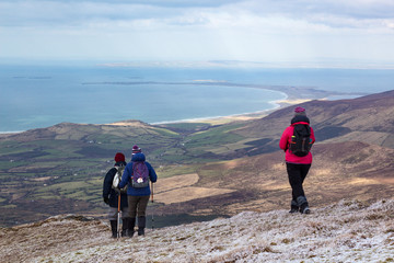 hiking on the dingle peninsula along the wild atlantic way looking north towards the maharees and ke