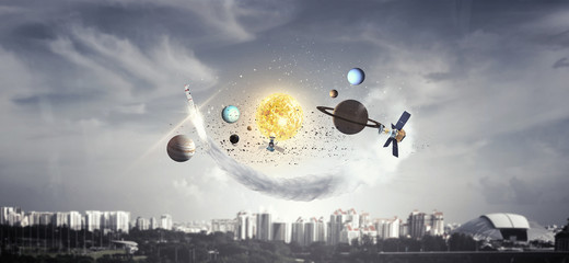 Wall Mural - System of planets . Mixed media