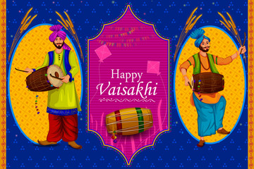 Poster - Happy Vaisakhi Punjabi religious holiday background for New Year festival of Punjab India