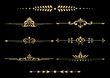 Vintage set of decorative elements. Golden separators on a black
