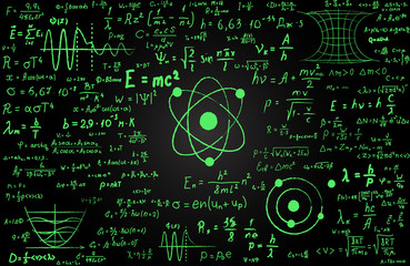 Wall Mural - blackboard inscribed with scientific formulas and calculations in physics and mathematics. can illus