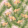 Summer colorful hawaiian seamless pattern with tropical palms and hibiscus flowers.
